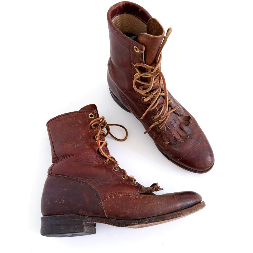 Justin Women's Roper Kiltie Lace-Up Leather Boots Size 6 B Brown